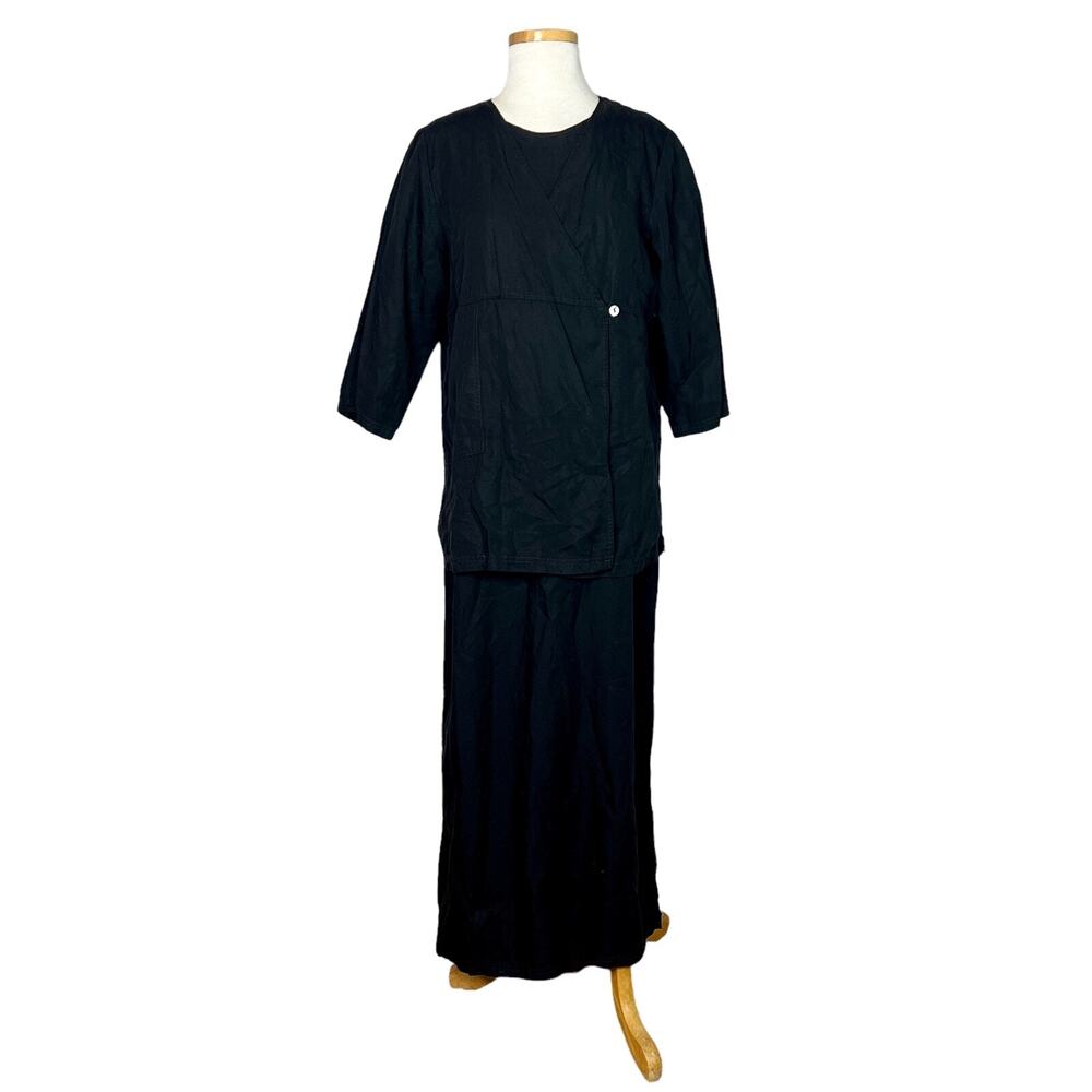 J. Jill Maxi Dress & Wrap Jacket Modest 2 Pc Set Linen Blend Black NWT Small